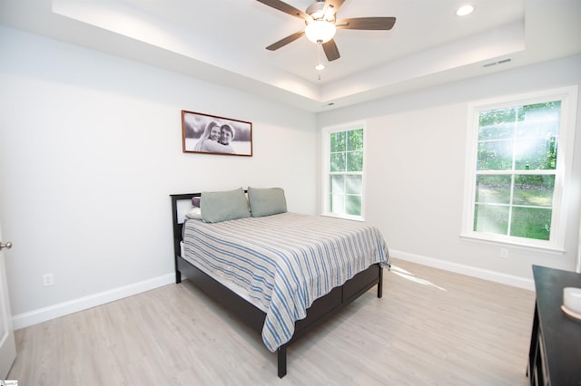 111 Caylee Way, Chesnee, SC 29323 - bedroom featuring a raised ceiling, light wood finished floors, recessed lighting, and ceiling fan
