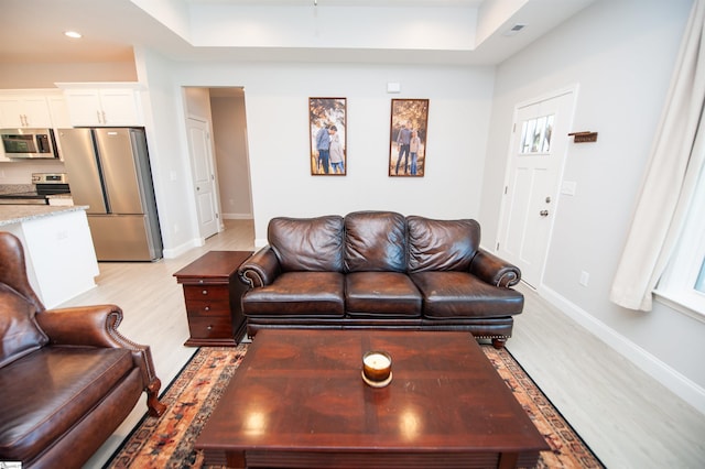 111 Caylee Way, Chesnee, SC 29323 - living area featuring light wood finished floors, a raised ceiling, and recessed lighting