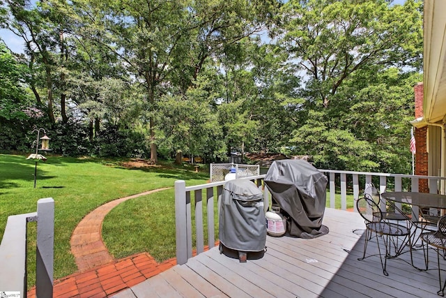 306 Verner Dr, Greenville, SC 29617 - deck with a lawn, grilling area, outdoor dining area, and view of scattered trees