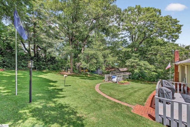 306 Verner Dr, Greenville, SC 29617 - view of green lawn featuring a deck and view of scattered trees