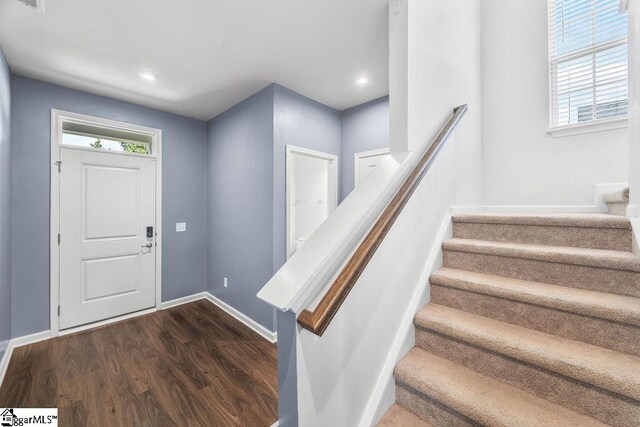 202 Huron Way, Greenville, SC 29607 - entryway featuring stairs, dark wood finished floors, and recessed lighting