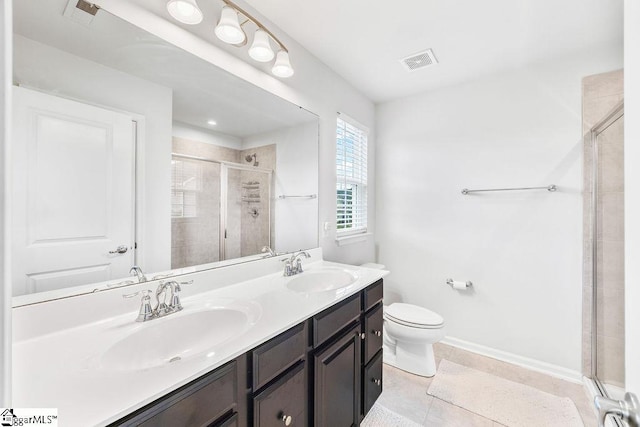 202 Huron Way, Greenville, SC 29607 - bathroom featuring a shower stall, double vanity, and tile patterned flooring