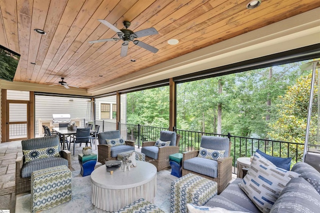 155 Village Point Dr, Sunset, SC 29685 - sunroom / solarium with ceiling fan, outdoor lounge area, and outdoor dining space