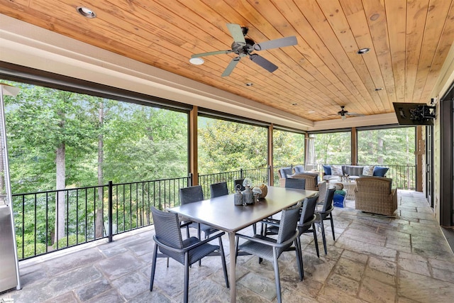 155 Village Point Dr, Sunset, SC 29685 - sunroom / solarium featuring ceiling fan, an outdoor living space, and outdoor dining area
