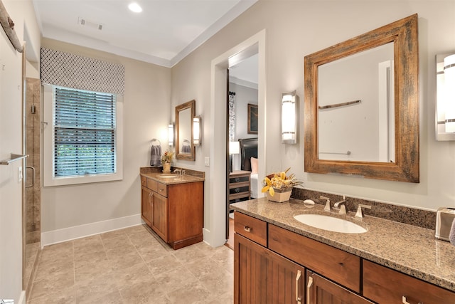 155 Village Point Dr, Sunset, SC 29685 - bathroom with a stall shower and two vanities