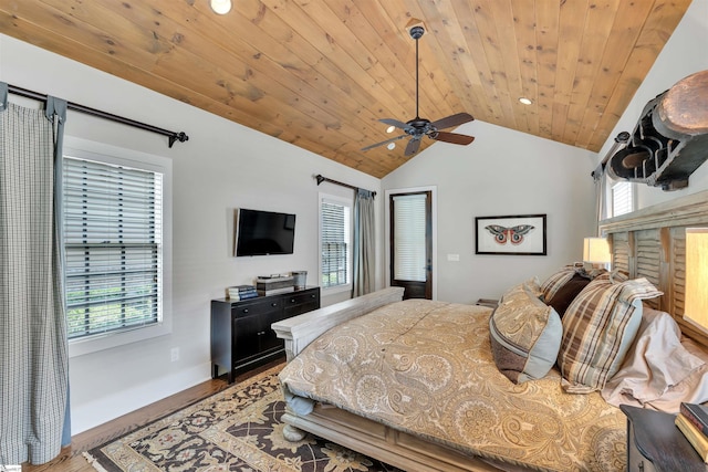 155 Village Point Dr, Sunset, SC 29685 - bedroom with wood finished floors, vaulted ceiling, wooden ceiling, ceiling fan, and recessed lighting