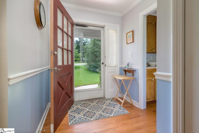 14 Rollingreen Rd, Greer, SC 29651 - entryway with light wood-style floors and crown molding