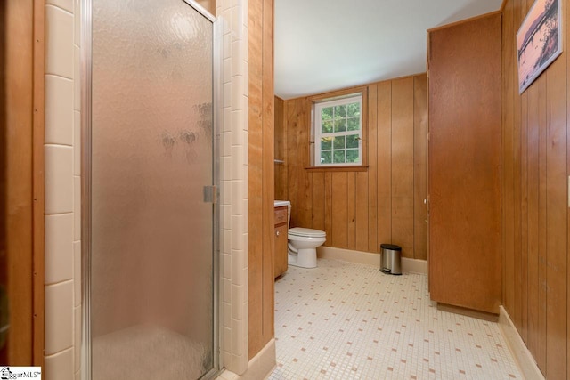 14 Rollingreen Rd, Greer, SC 29651 - full bath with a shower stall, tile patterned floors, wood walls, and vanity