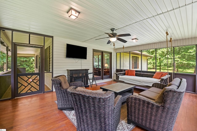 421 E Westbrooks Rd, Seneca, SC 29678 - sunroom / solarium with an outdoor living space with a fireplace and a ceiling fan