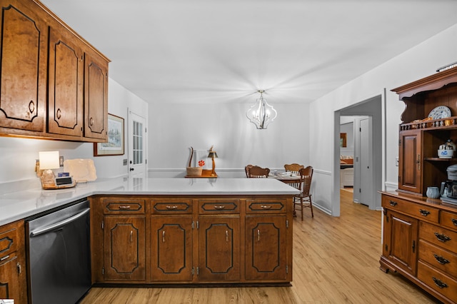 421 E Westbrooks Rd, Seneca, SC 29678 - kitchen featuring stainless steel dishwasher, a peninsula, light wood-style floors, and light countertops
