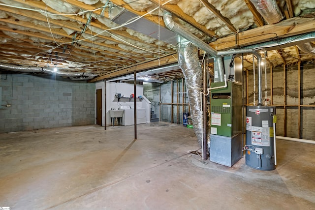 421 E Westbrooks Rd, Seneca, SC 29678 - unfinished below grade area with gas water heater, washer / dryer, stairs, and heating unit