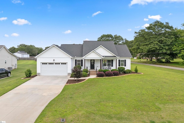 417 Addison Cir, Pelzer, SC 29669 - view of front of property featuring a porch, a garage, concrete driveway, a front lawn, and a shingled roof