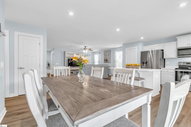 118 Sylvester St, Fountain Inn, SC 29644 - dining room featuring light wood finished floors, recessed lighting, and ceiling fan