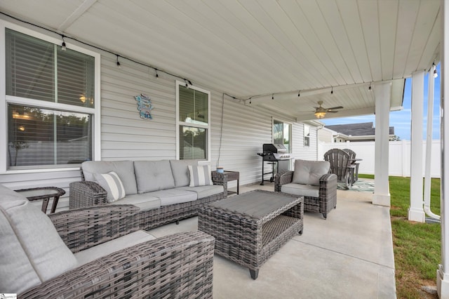 118 Sylvester St, Fountain Inn, SC 29644 - view of patio with grilling area, outdoor lounge area, and a ceiling fan