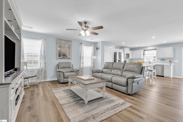 118 Sylvester St, Fountain Inn, SC 29644 - living area with ceiling fan, light wood-type flooring, and recessed lighting