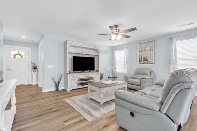 118 Sylvester St, Fountain Inn, SC 29644 - living area with light wood-type flooring, ceiling fan, and recessed lighting