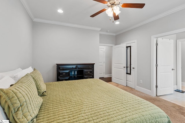 111 Fuller Estate Dr, Clemson, SC 29631 - bedroom featuring crown molding, recessed lighting, carpet floors, and a ceiling fan