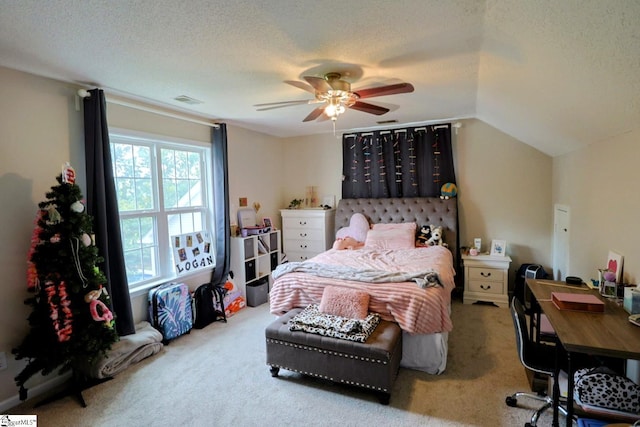 11 Hickory Hollow Ct, Greenville, SC 29607 - bedroom with carpet flooring, a textured ceiling, an office area, lofted ceiling, and a ceiling fan