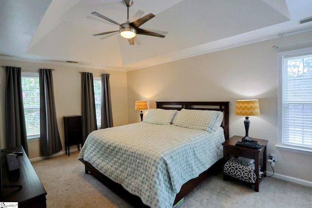 11 Hickory Hollow Ct, Greenville, SC 29607 - bedroom featuring a raised ceiling, light carpet, multiple windows, and ornamental molding