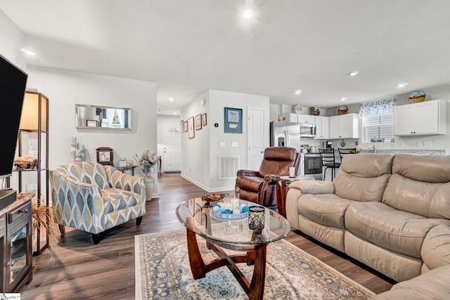 124 Highland Station Dr, Clinton, SC 29325 - living room featuring dark wood finished floors and recessed lighting