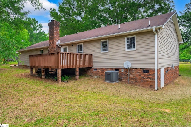 10628 Augusta Rd, Belton, SC 29627 - rear view of house with crawl space, a deck, and a lawn