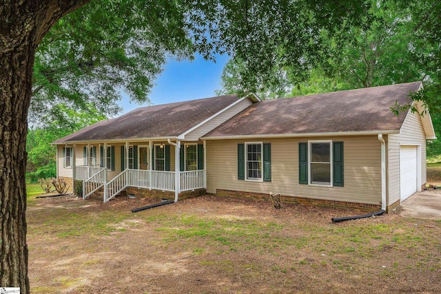 10628 Augusta Rd, Belton, SC 29627 - ranch-style home with a porch, a shingled roof, and an attached garage