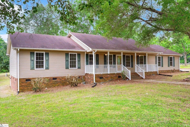 10628 Augusta Rd, Belton, SC 29627 - ranch-style house featuring crawl space, a front lawn, and a porch