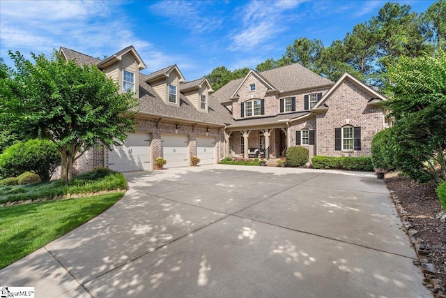 112 Griffith Hill Way, Greer, SC 29650 - view of front of property featuring brick siding, concrete driveway, covered porch, a front yard, and a garage