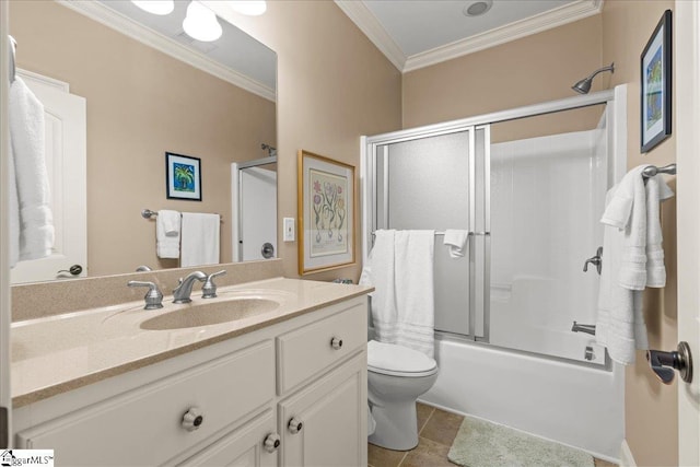 112 Griffith Hill Way, Greer, SC 29650 - bathroom with ornamental molding, vanity, combined bath / shower with glass door, and tile patterned flooring