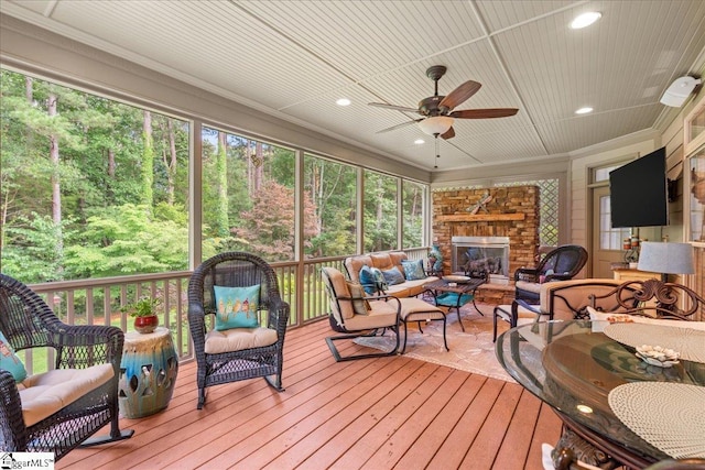 112 Griffith Hill Way, Greer, SC 29650 - sunroom / solarium featuring an outdoor living space with a fireplace and a ceiling fan