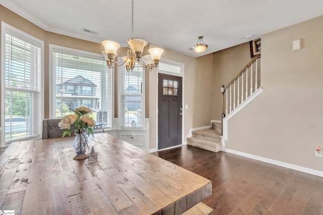8 Rivanna Dr, Anderson, SC 29625 - foyer with a chandelier, stairway, and dark wood finished floors