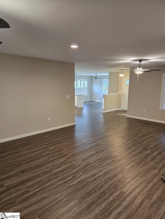 303 Plantation Pt, Anderson, SC 29625 - unfurnished living room featuring ceiling fan, dark wood-style flooring, and recessed lighting