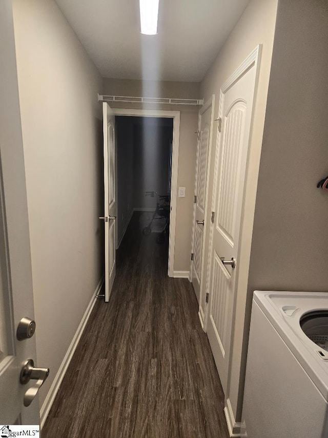 303 Plantation Pt, Anderson, SC 29625 - corridor featuring dark wood-style floors and washer / dryer
