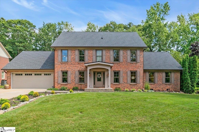 502 Sugar Valley Ct, Greer, SC 29650 - colonial home featuring a garage, a front yard, and brick siding
