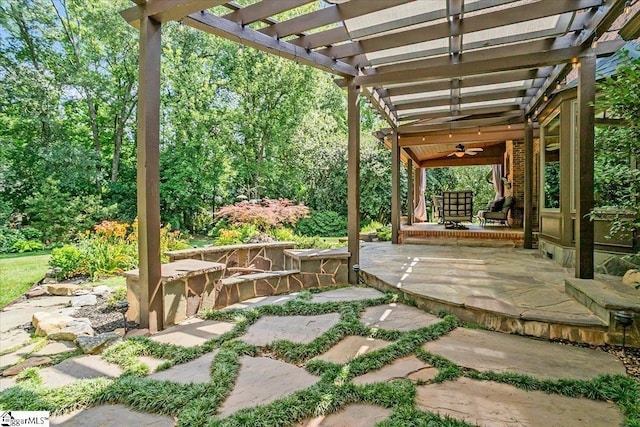 502 Sugar Valley Ct, Greer, SC 29650 - view of patio / terrace with a ceiling fan and a pergola