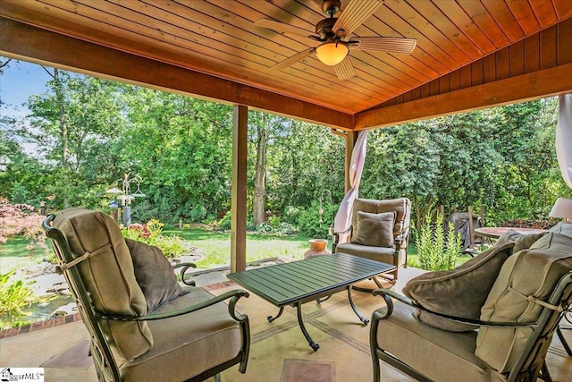 502 Sugar Valley Ct, Greer, SC 29650 - view of patio featuring a ceiling fan and view of wooded area