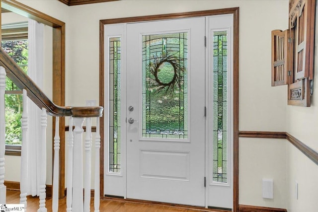 502 Sugar Valley Ct, Greer, SC 29650 - foyer featuring wood finished floors and stairway