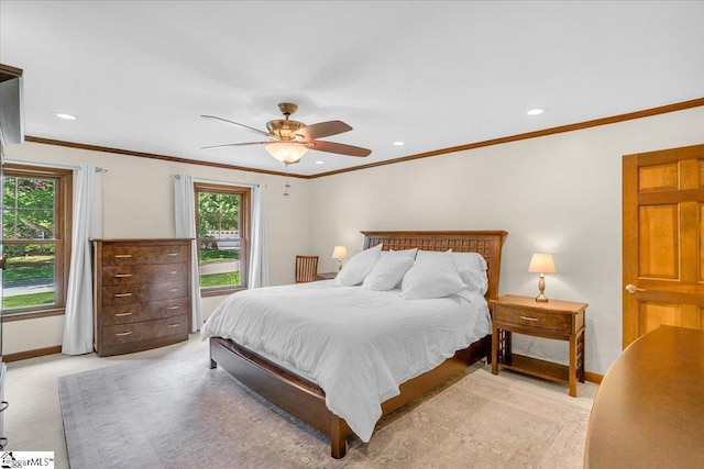 502 Sugar Valley Ct, Greer, SC 29650 - bedroom with ornamental molding, recessed lighting, and a ceiling fan