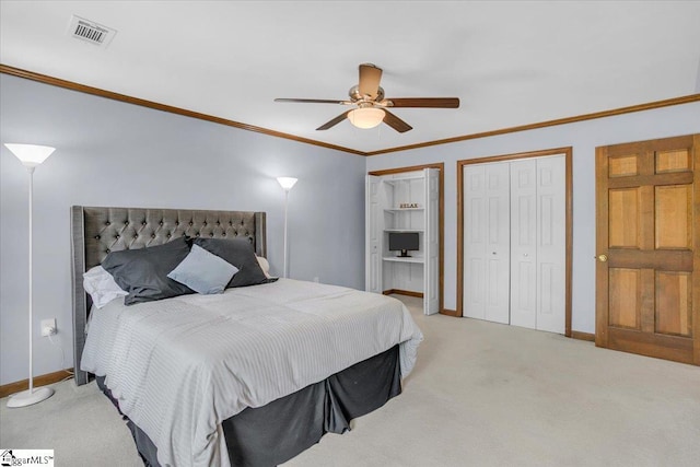 502 Sugar Valley Ct, Greer, SC 29650 - carpeted bedroom with ornamental molding and a ceiling fan