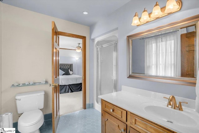 502 Sugar Valley Ct, Greer, SC 29650 - ensuite bathroom with vanity, a stall shower, and ceiling fan