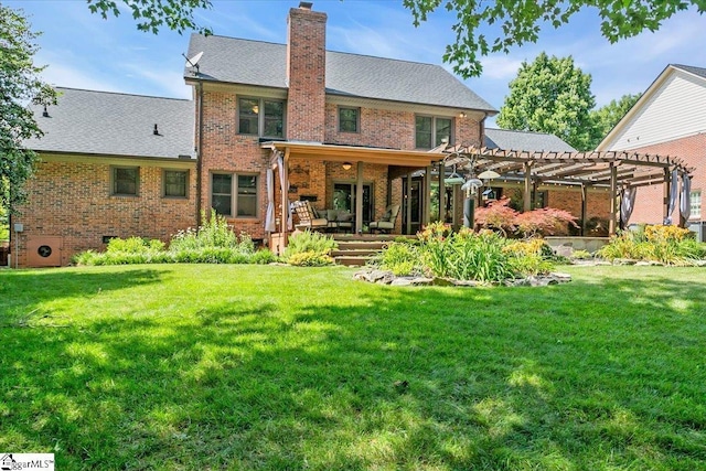 502 Sugar Valley Ct, Greer, SC 29650 - back of house with a pergola, brick siding, and a yard