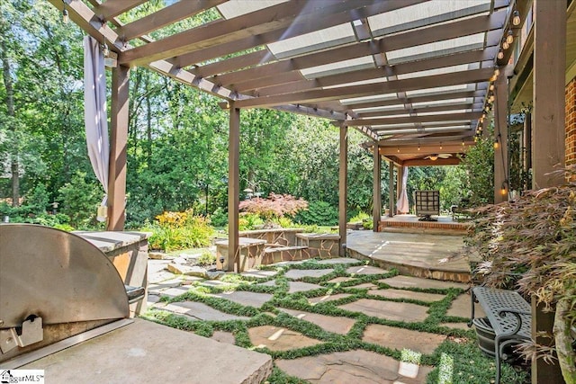 502 Sugar Valley Ct, Greer, SC 29650 - view of patio featuring a pergola, ceiling fan, and a grill