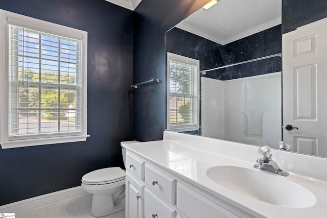 802 Wheat Ct, Greer, SC 29651 - bathroom featuring ornamental molding, a shower, and vanity