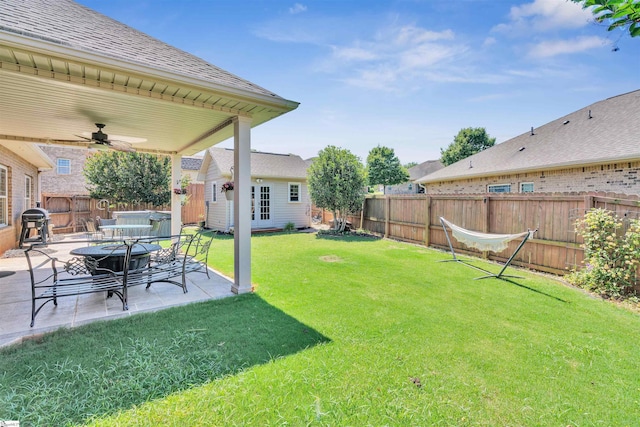 402 Birchbark Ln, Lyman, SC 29365 - fenced backyard featuring a ceiling fan and a patio