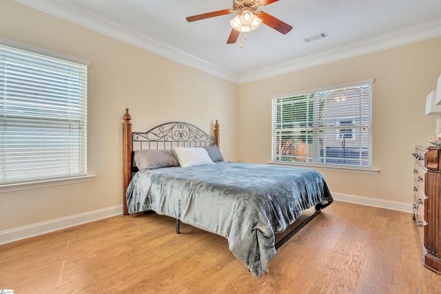 402 Birchbark Ln, Lyman, SC 29365 - bedroom featuring ornamental molding, light wood-style flooring, and a ceiling fan
