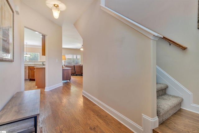 402 Birchbark Ln, Lyman, SC 29365 - staircase with wood finished floors and baseboards