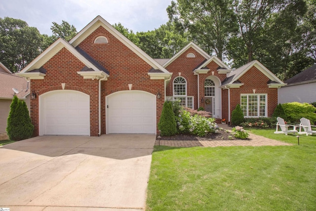 10 Rothesay St, Simpsonville, SC 29681 - view of front of house featuring a front yard, brick siding, concrete driveway, and an attached garage
