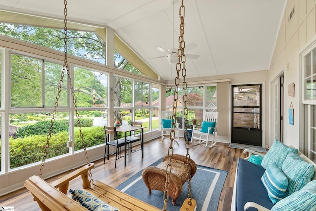 310 Downs Blvd, Clemson, SC 29631 - sunroom featuring lofted ceiling, a ceiling fan, and wood finished floors