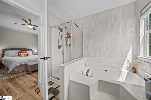 521 Omniwood Ct, Greer, SC 29651 - full bath featuring a bath, a shower stall, plenty of natural light, and connected bathroom