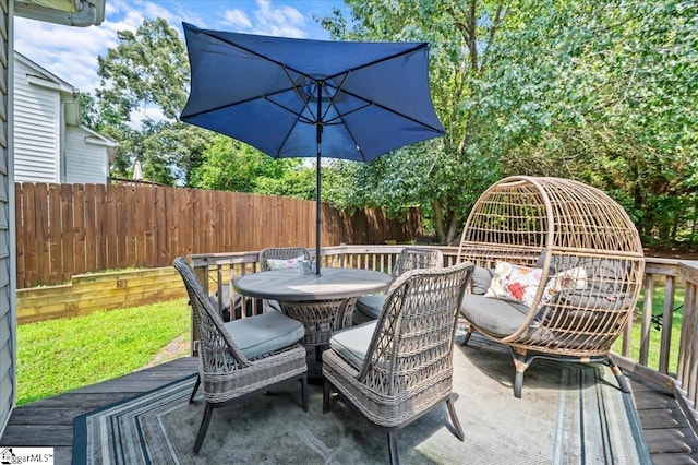 521 Omniwood Ct, Greer, SC 29651 - wooden deck featuring outdoor dining area and a fenced backyard